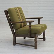 1970s, pair of Danish armchairs, original green furniture wool, oak wood.