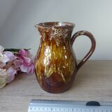 Old brown ceramic water jug pitcher, rustic country house pitcher 1970s