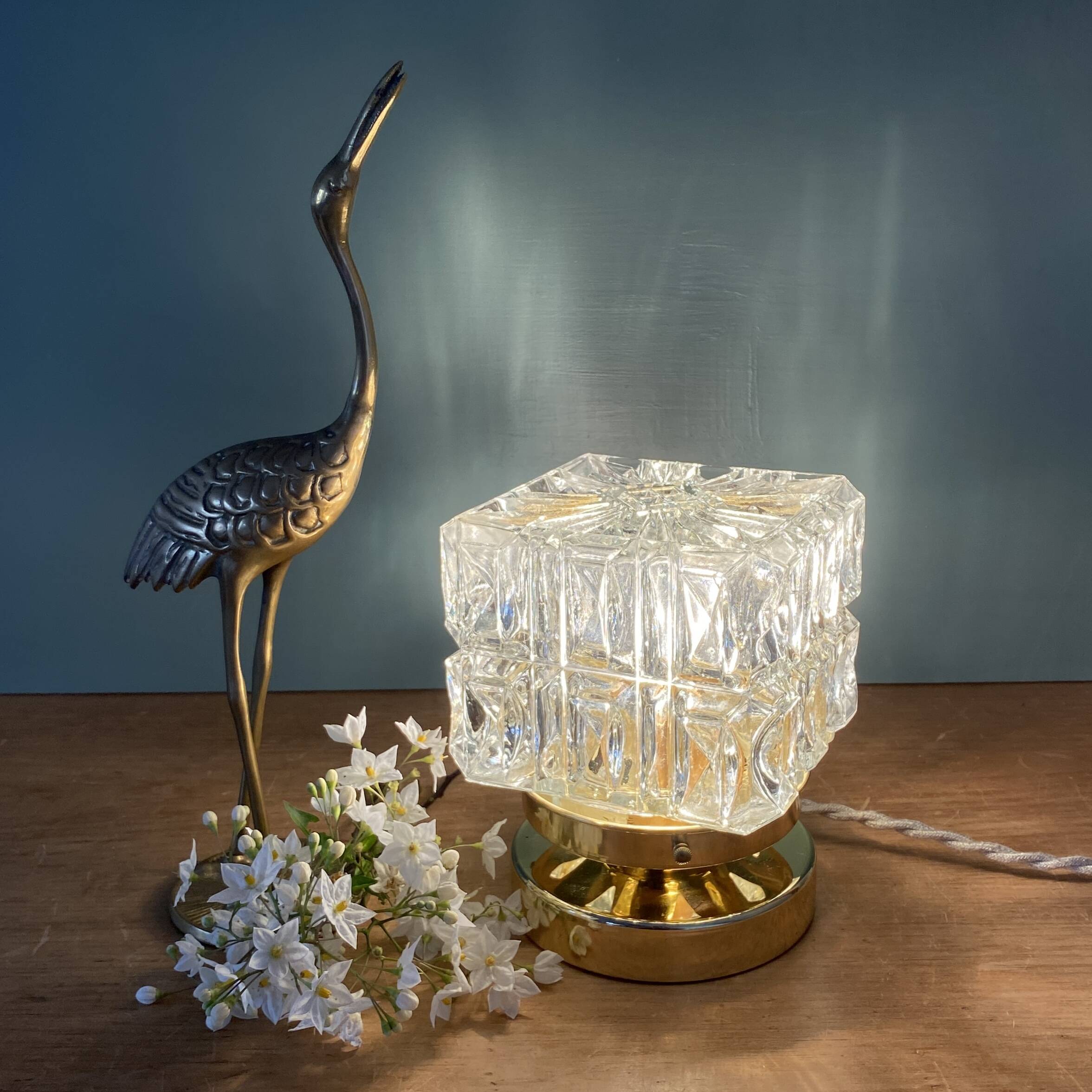 Vintage globe table lamp in molded glass