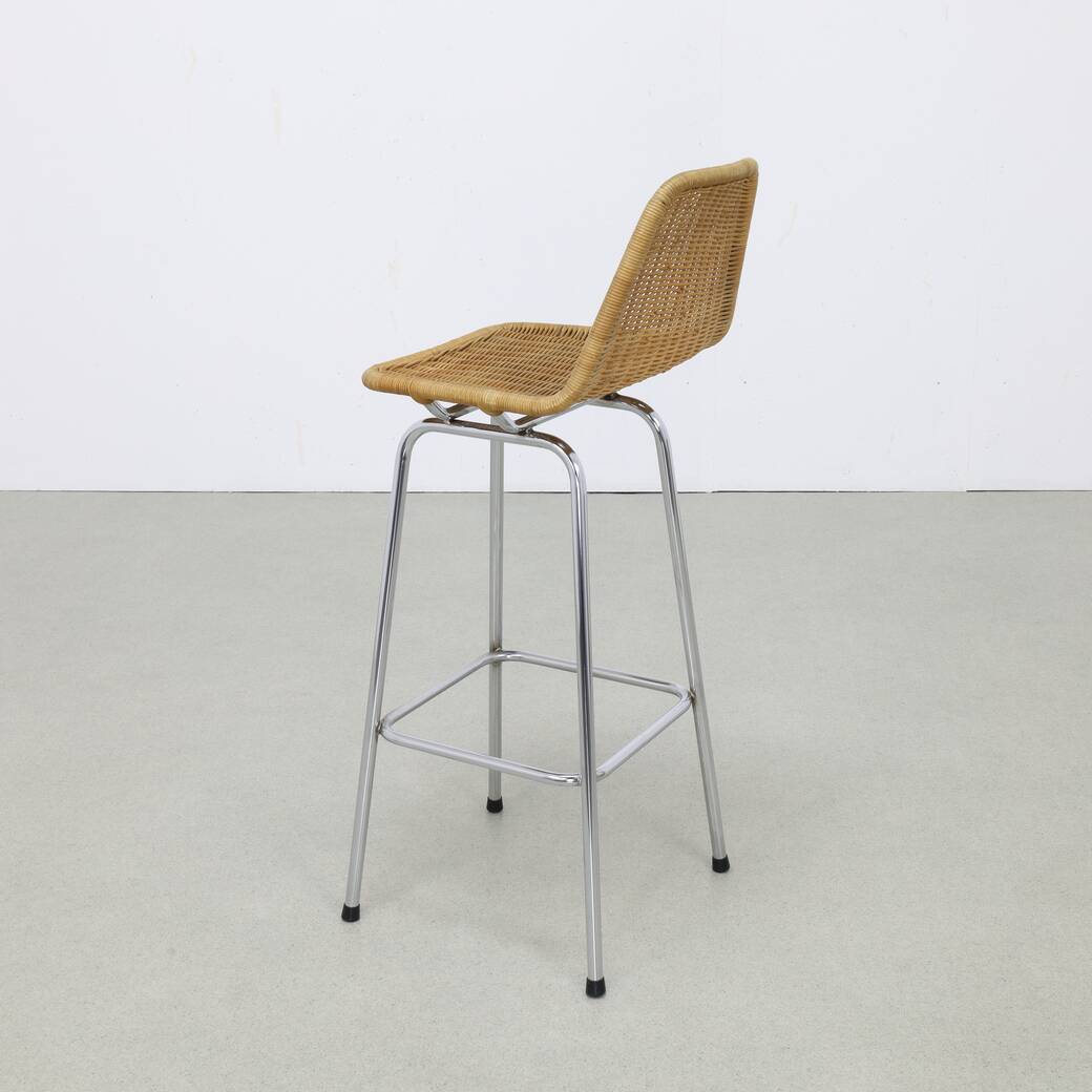 3x bar stool in rattan and chrome by rohé noordwolde, 1960s