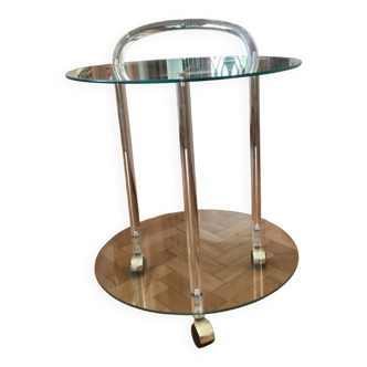 Side table, rolling bar with plexiglass and glass handle