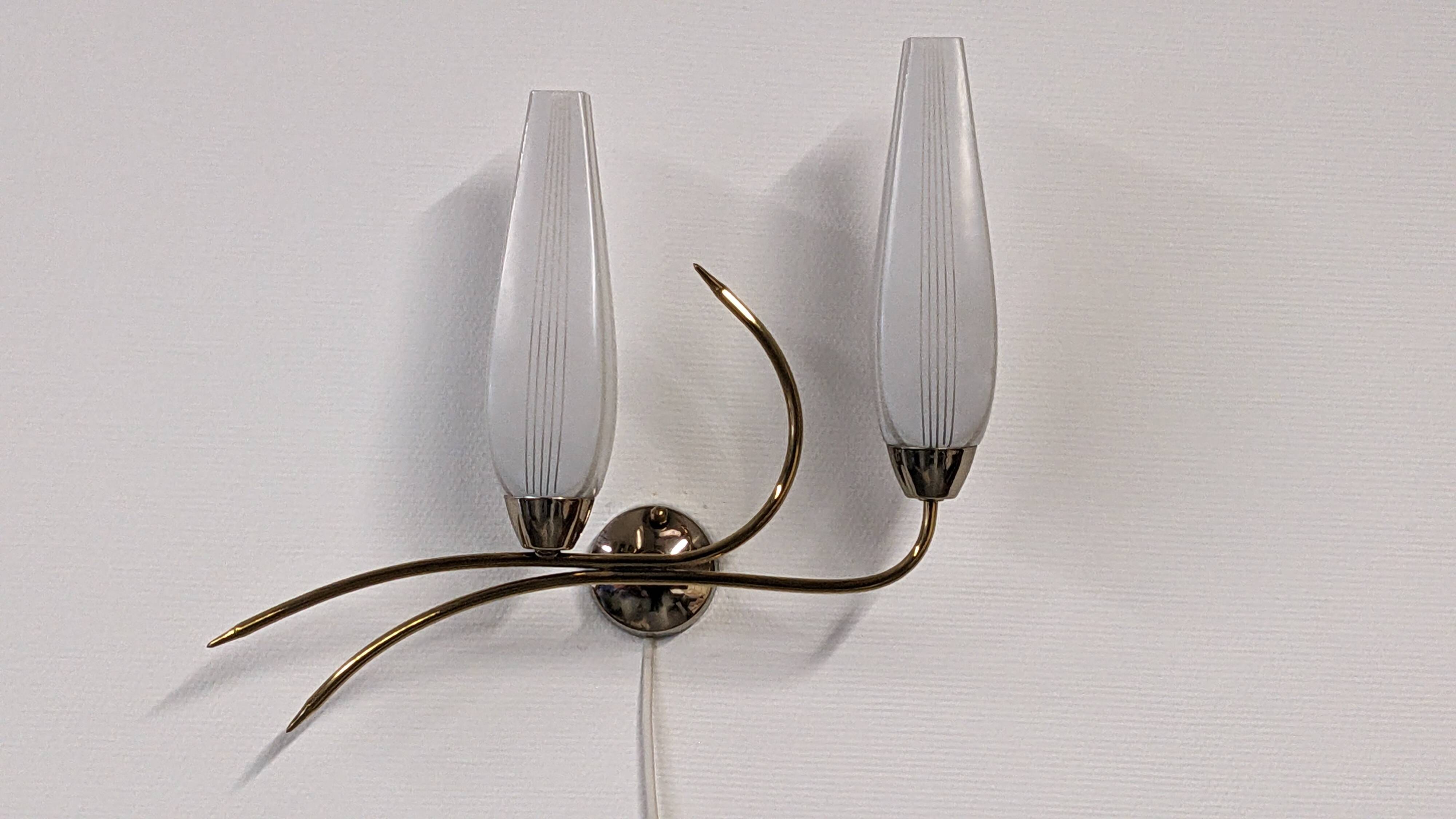 Pair of double brass wall lights from the 50s/60s