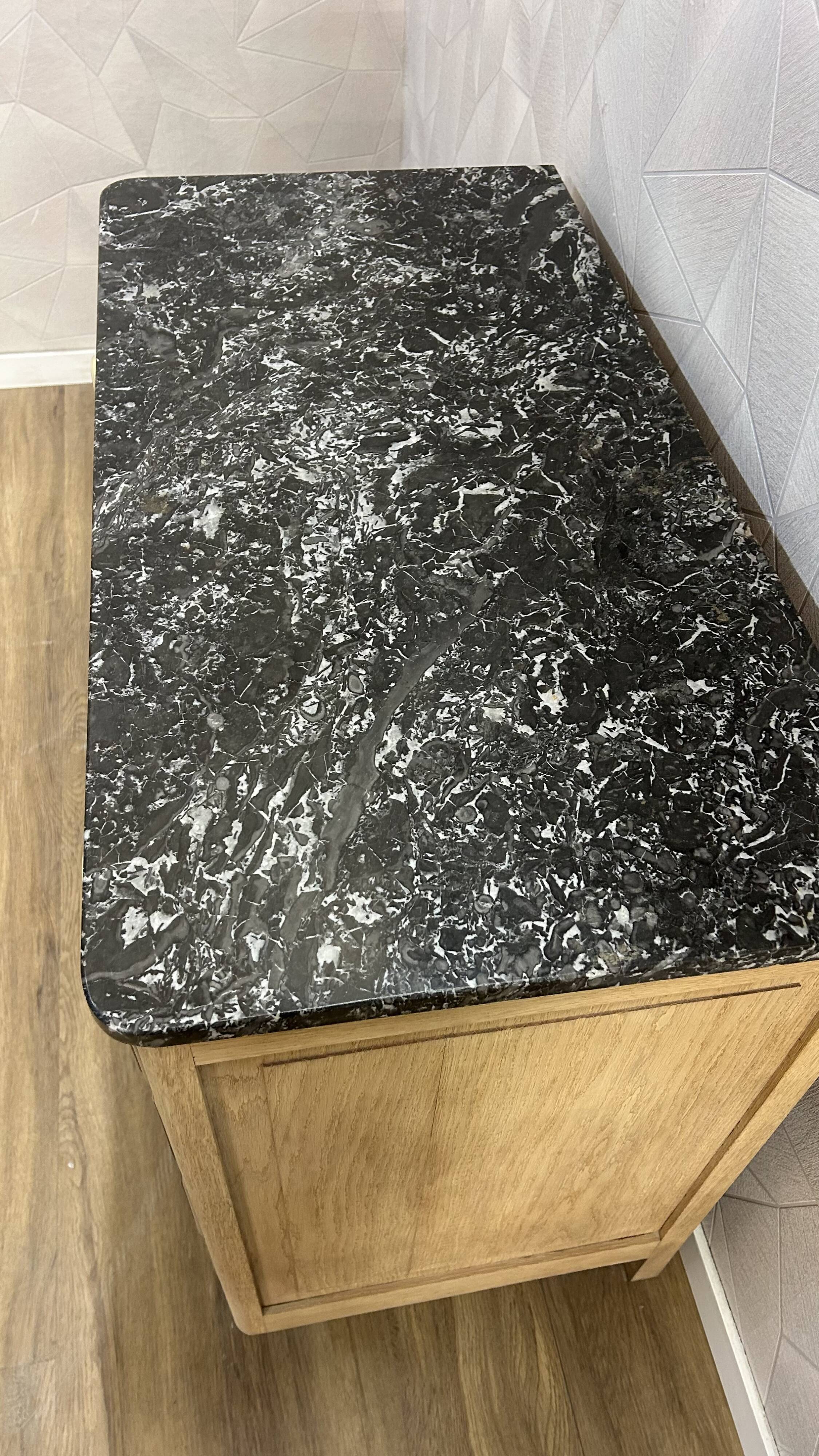 Art Deco chest of drawers in black marble and stripped solid oak