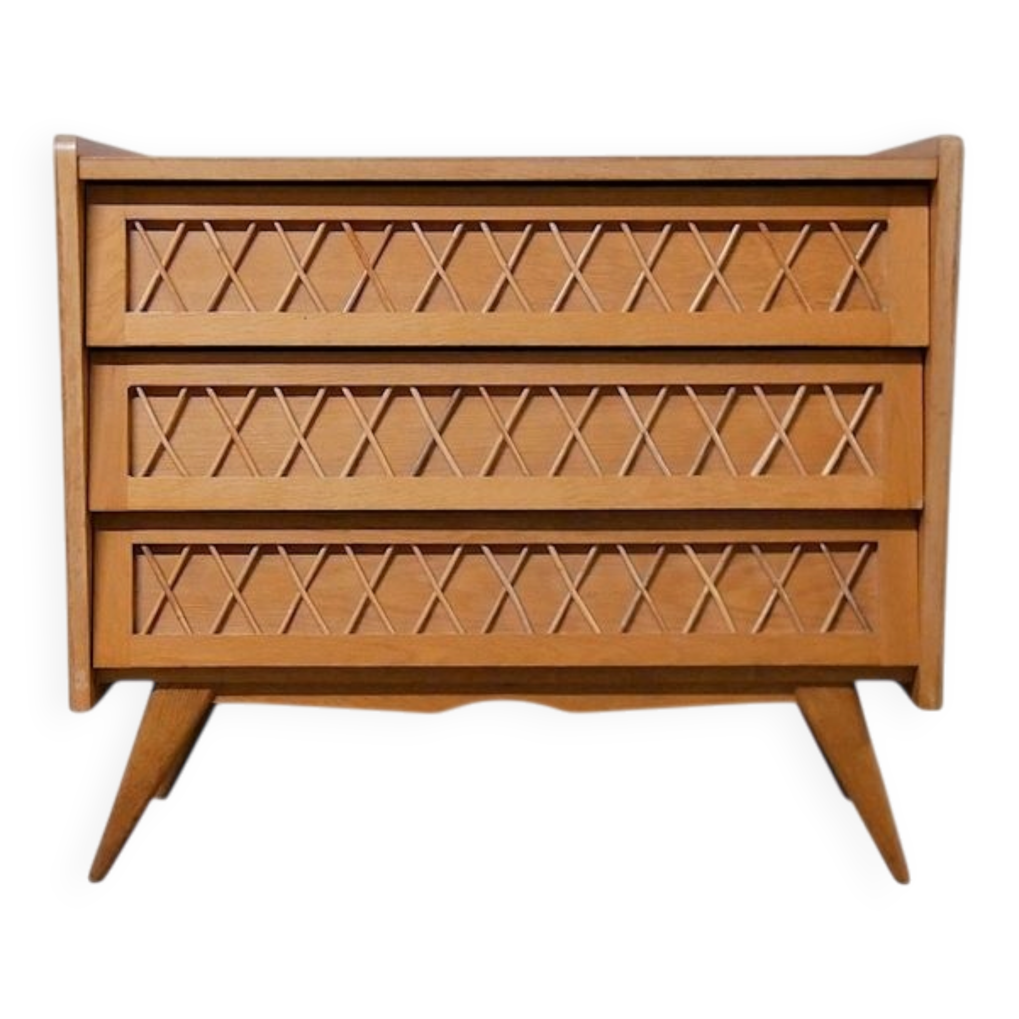 Commode rotin scandinave pieds compas - Vintage 1960