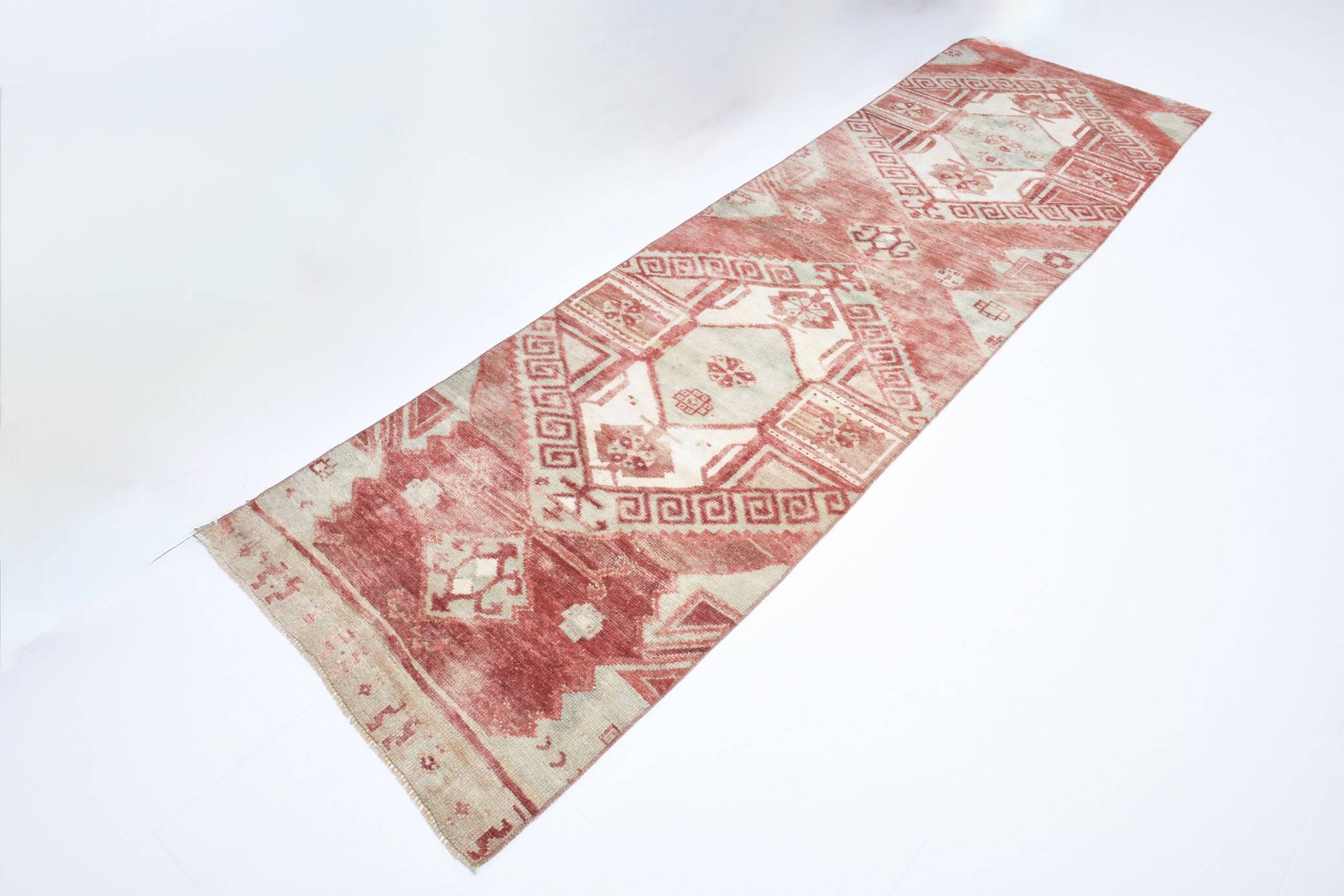 3x9 Red & Beige Geometric Pattern Persian Runner Rug, 80x280Cm