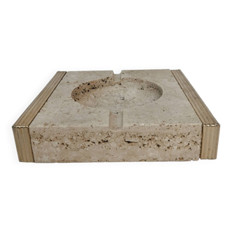 Travertine and brass ashtray