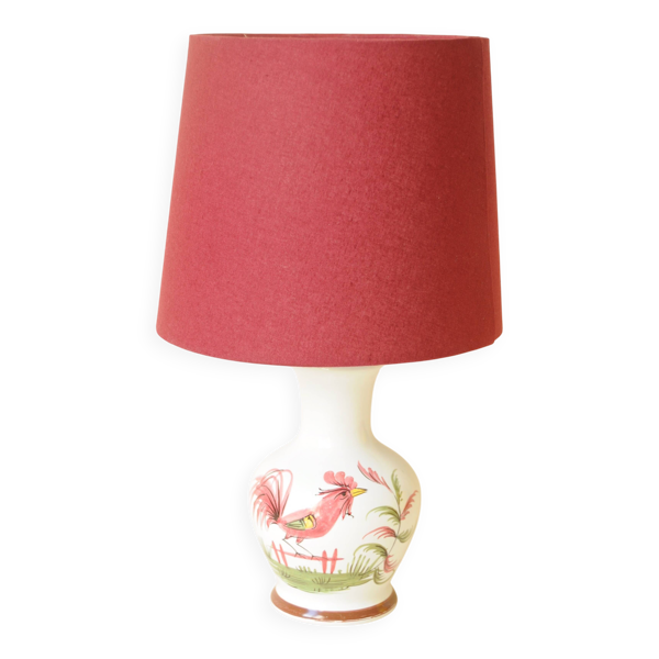 Lampe décor coq en céramique blanc et rouge bordeaux — Beyit