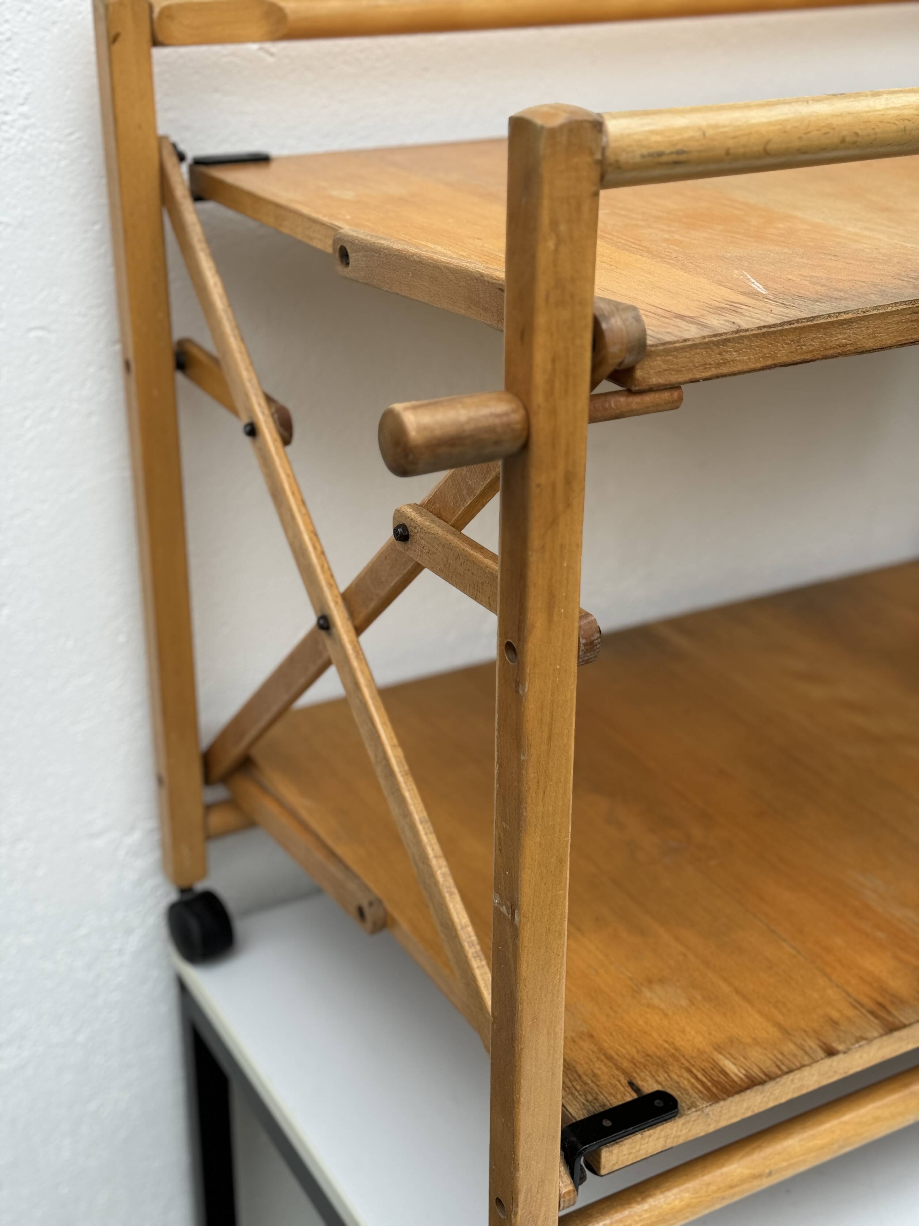 Vintage Foldable Pine Wood Serving Cart