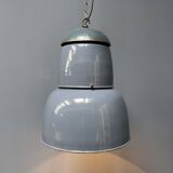 Grande lampe à suspension industrielle ancienne en émail bleu-gris