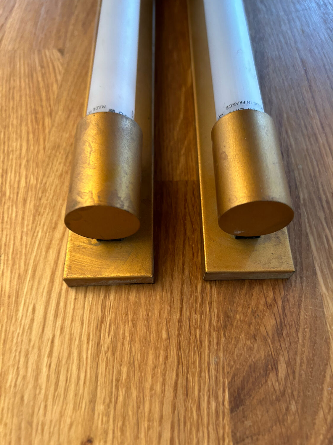 Pair of vintage modernist wall lamps copper, France 1930