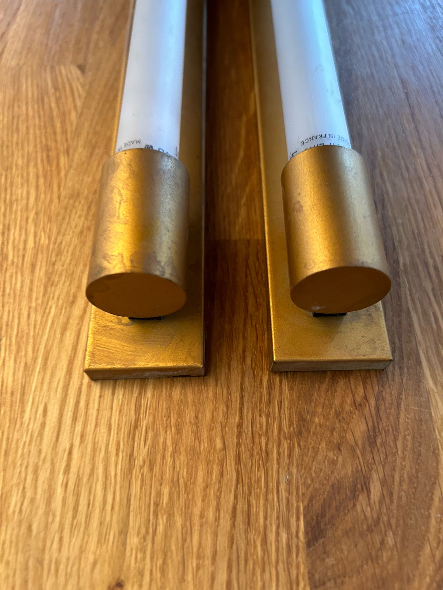 Pair of vintage modernist wall lamps copper, France 1930