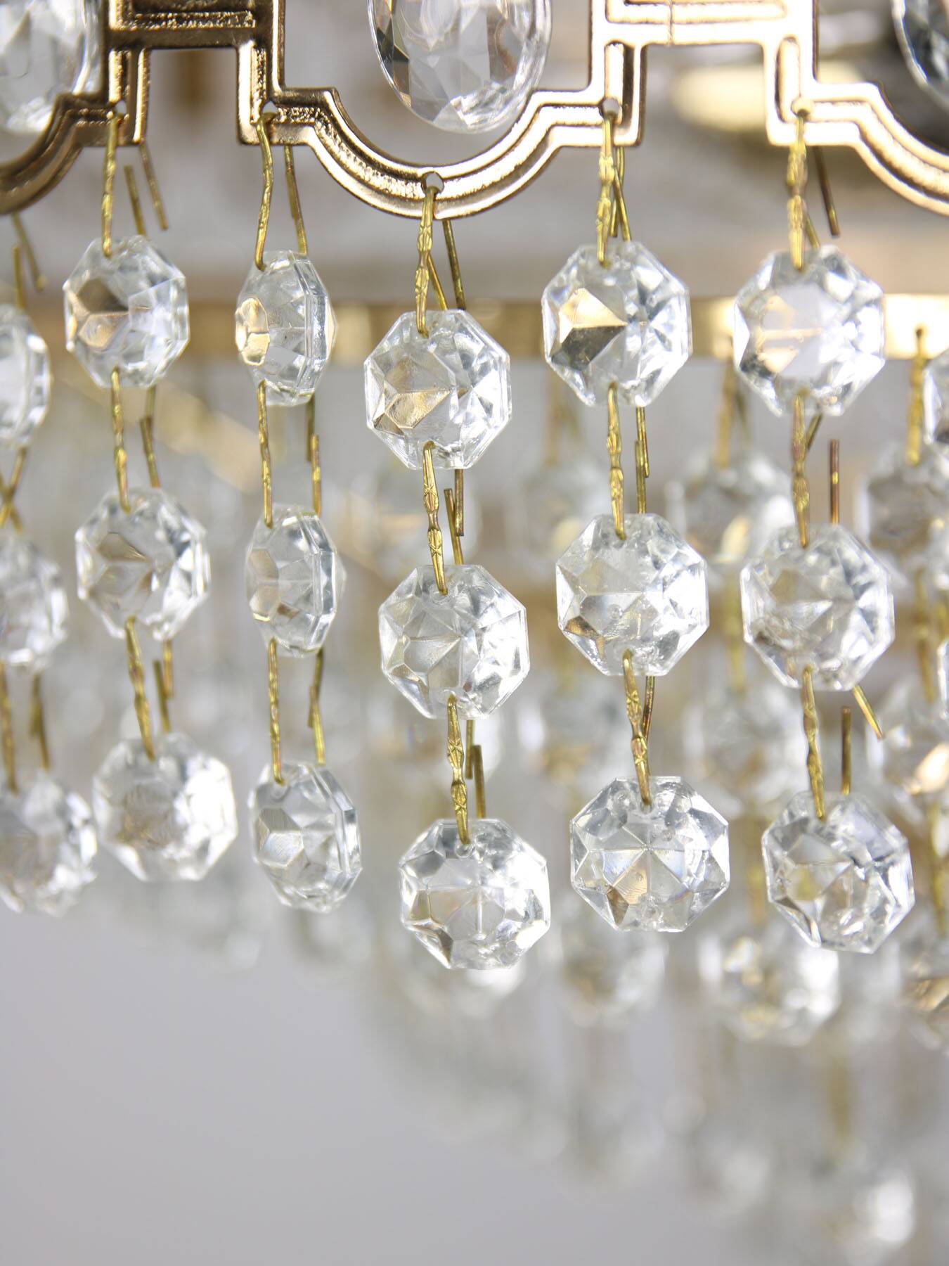 Vintage Italian Crystal and Golden Metal Chandelier, 80s