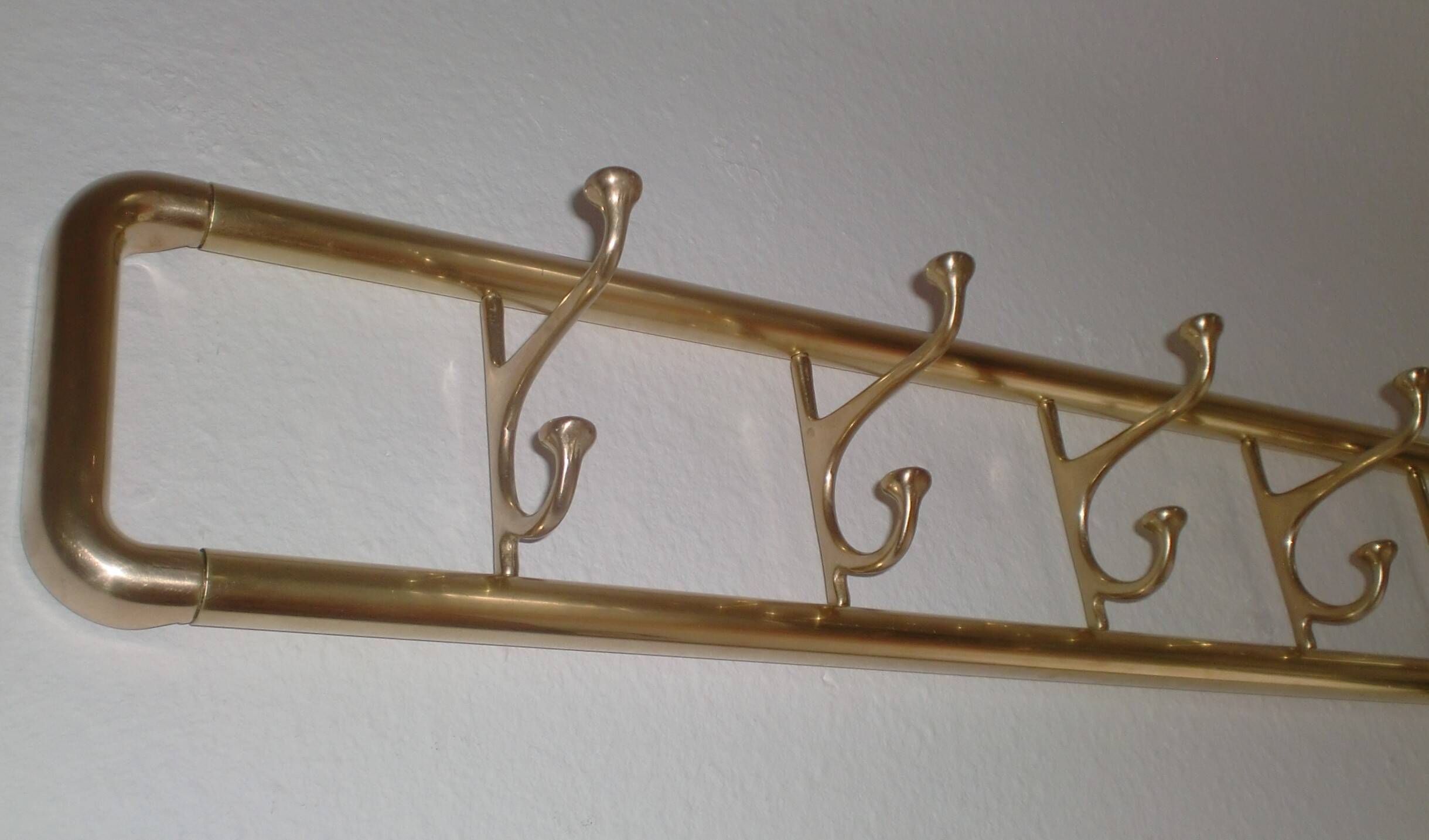 86cm art-deco brass coat rack with 6 folding hooks, austria, 1930s