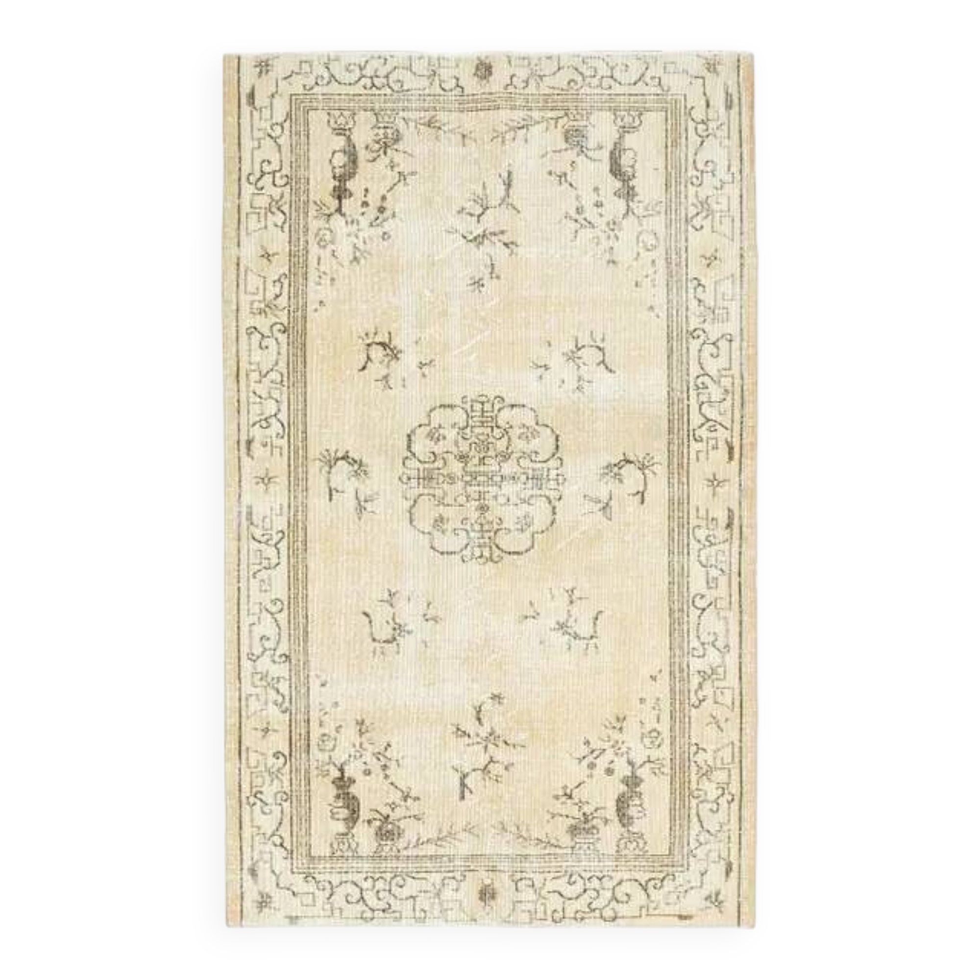 1970s Turkish Oushak Handmade Wool Cotton Beige Area Rug 116x192