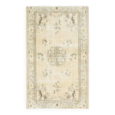 Tapis turc Oushak fait main en laine et coton beige, années 1970