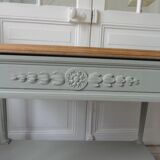 Louis XVI style desk and serving trolley, enhanced in verdigris.