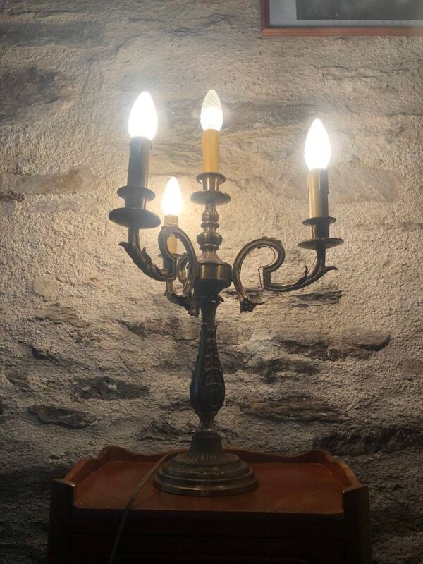 Vintage French Bronze and Brass Table Lamp: Louis XVI Style, 4-Branch C1950