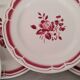 Service cake pie flat plates porcelain opaque badonviller rose bordeaux vintage