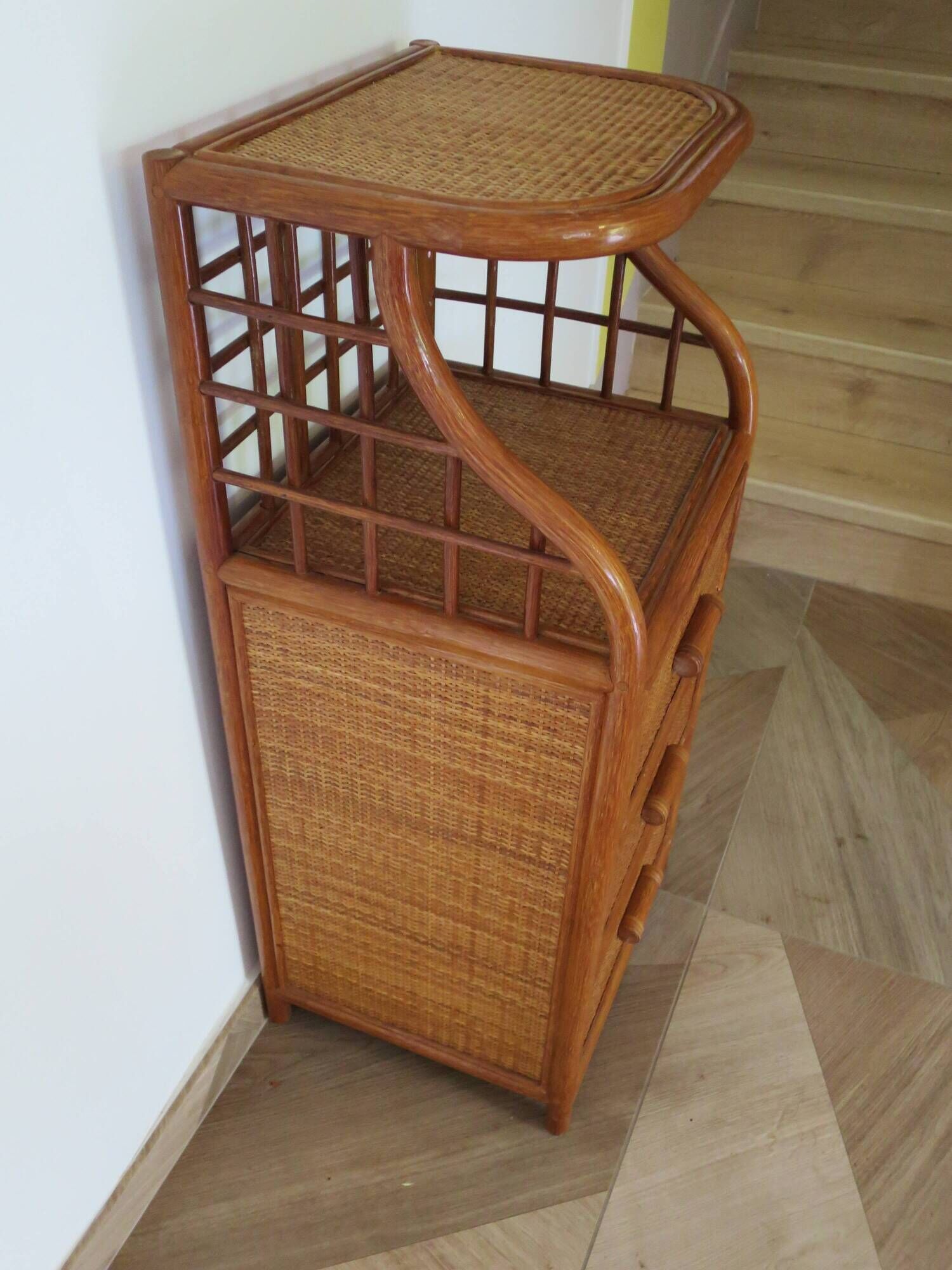 Vintage - sideboard - chest of drawers - woven rattan chest of drawers - wood - bamboo - 80s