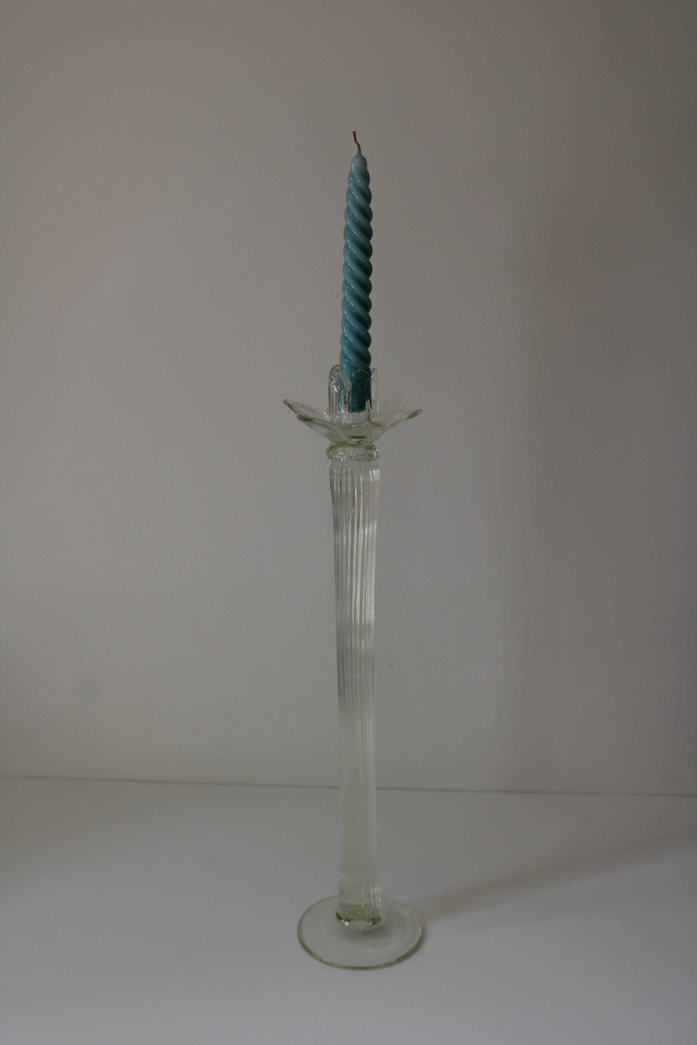 Large antique transparent Murano candlestick