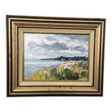 “Dune à Colleville” — marine française ancienne, huile sur toile signé