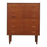 Danish teak chest of drawers with six drawers and sculptural handles, 1960s