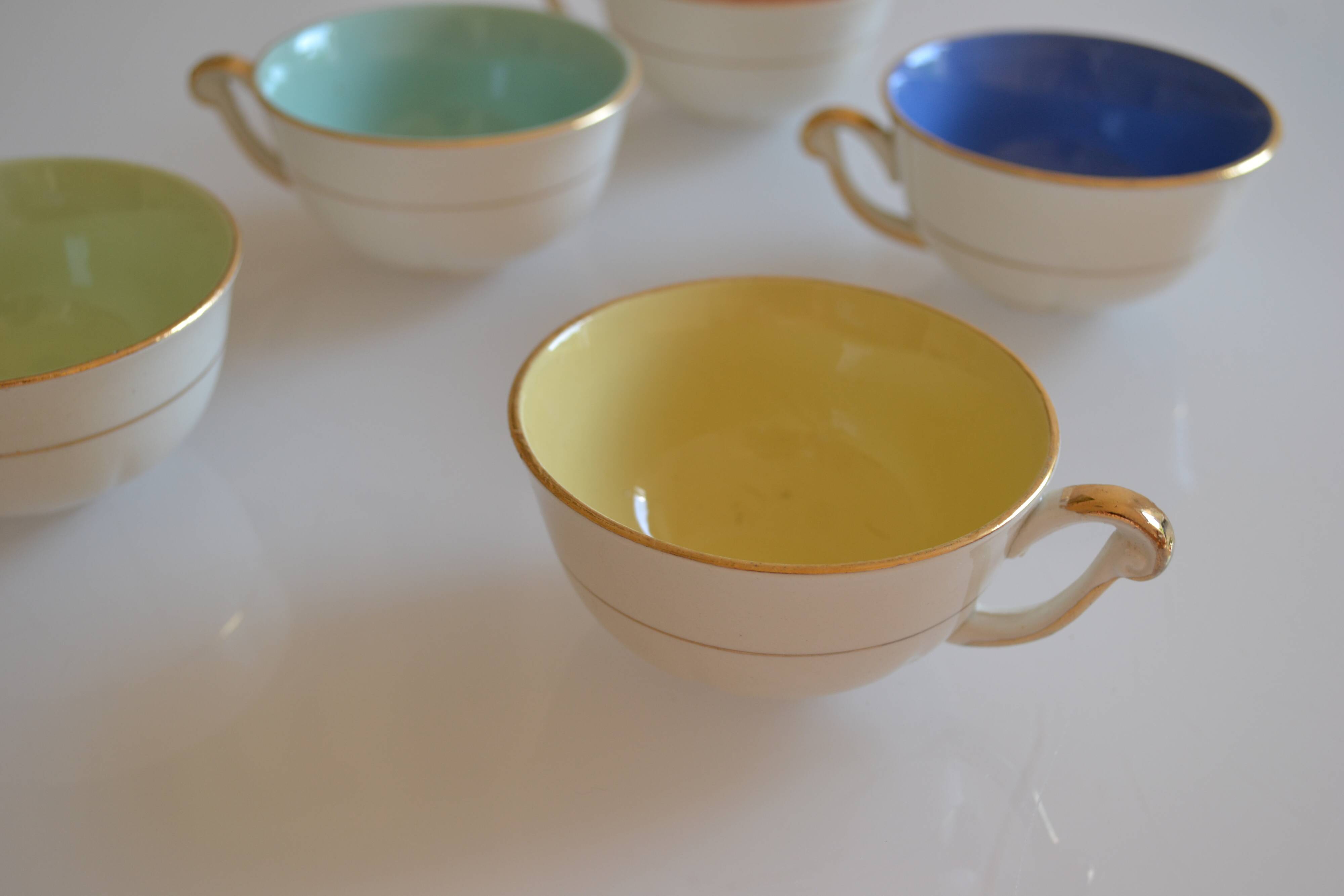 5 earthenware coffee or tea cups from saint amand france 1950
