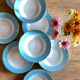 Lot de 8 assiettes creuse vintage bleues, blanches et dorées