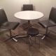 Table in white Formica, 3 chairs and 1 stool in gray leatherette