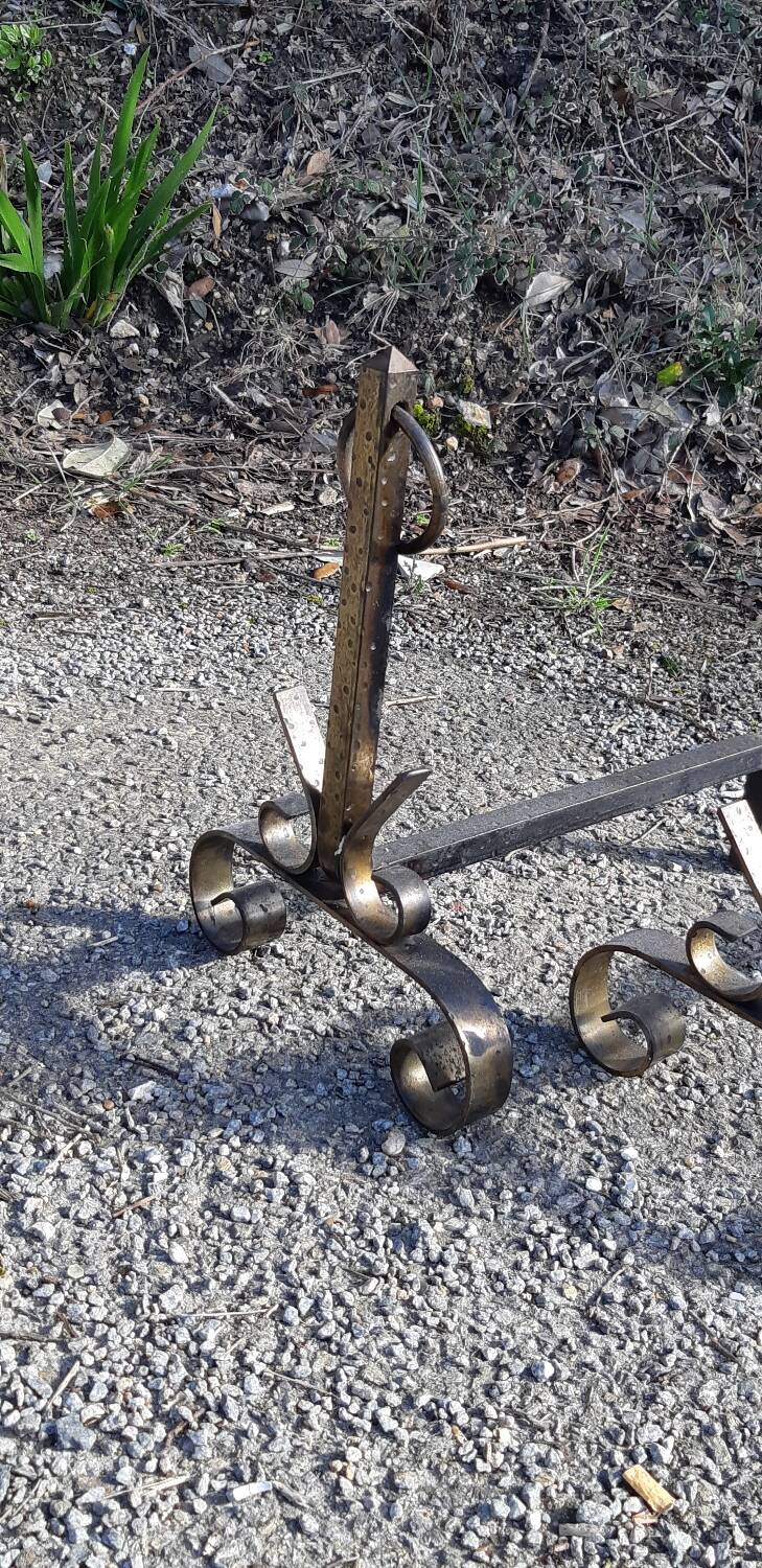 Pair of wrought iron andirons