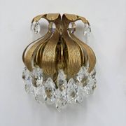 Palwa crystal wall lamp sconce by Ernst Palme, brass pineapple, 1960s, Germany
