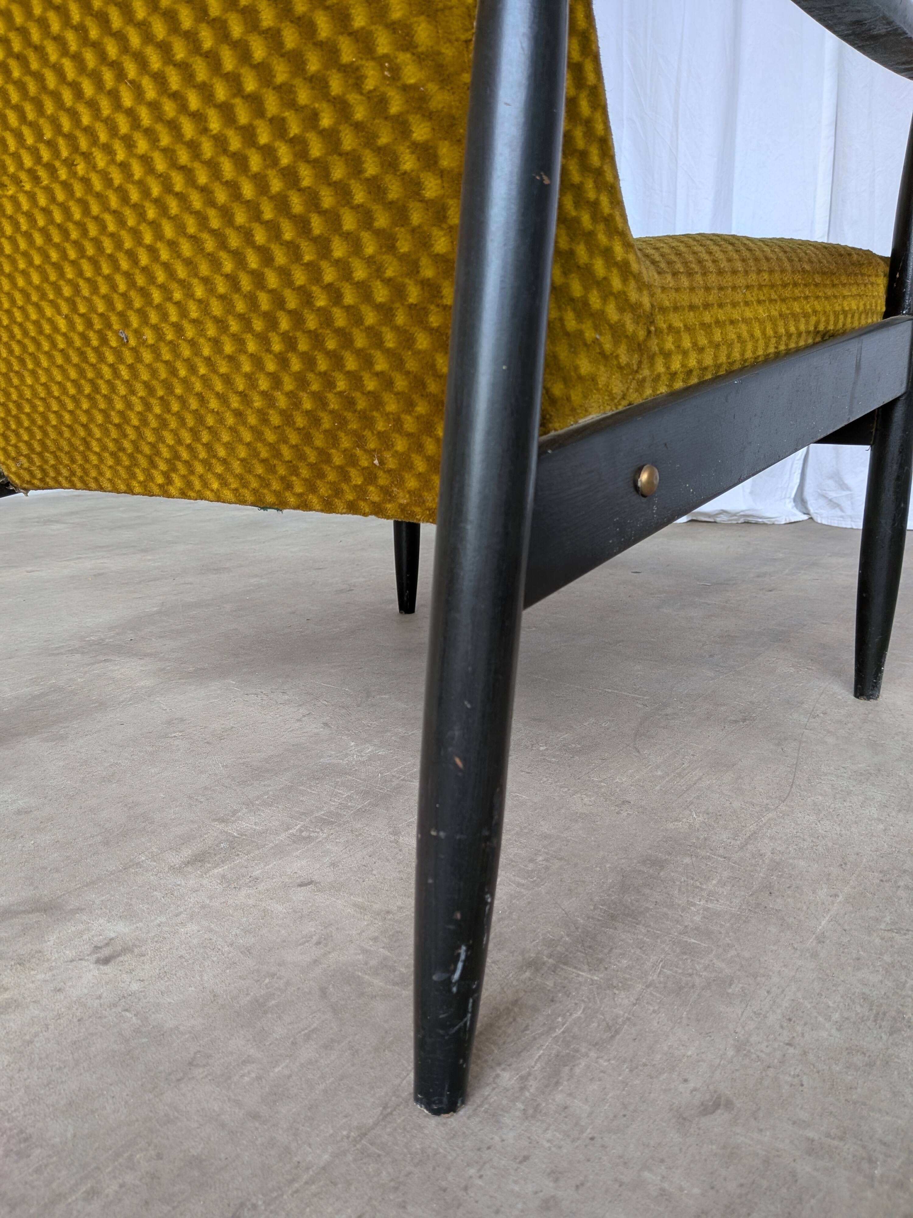 Vintage Yellow Fabric Armchair: Mid-Century Modern Lounge Chair
