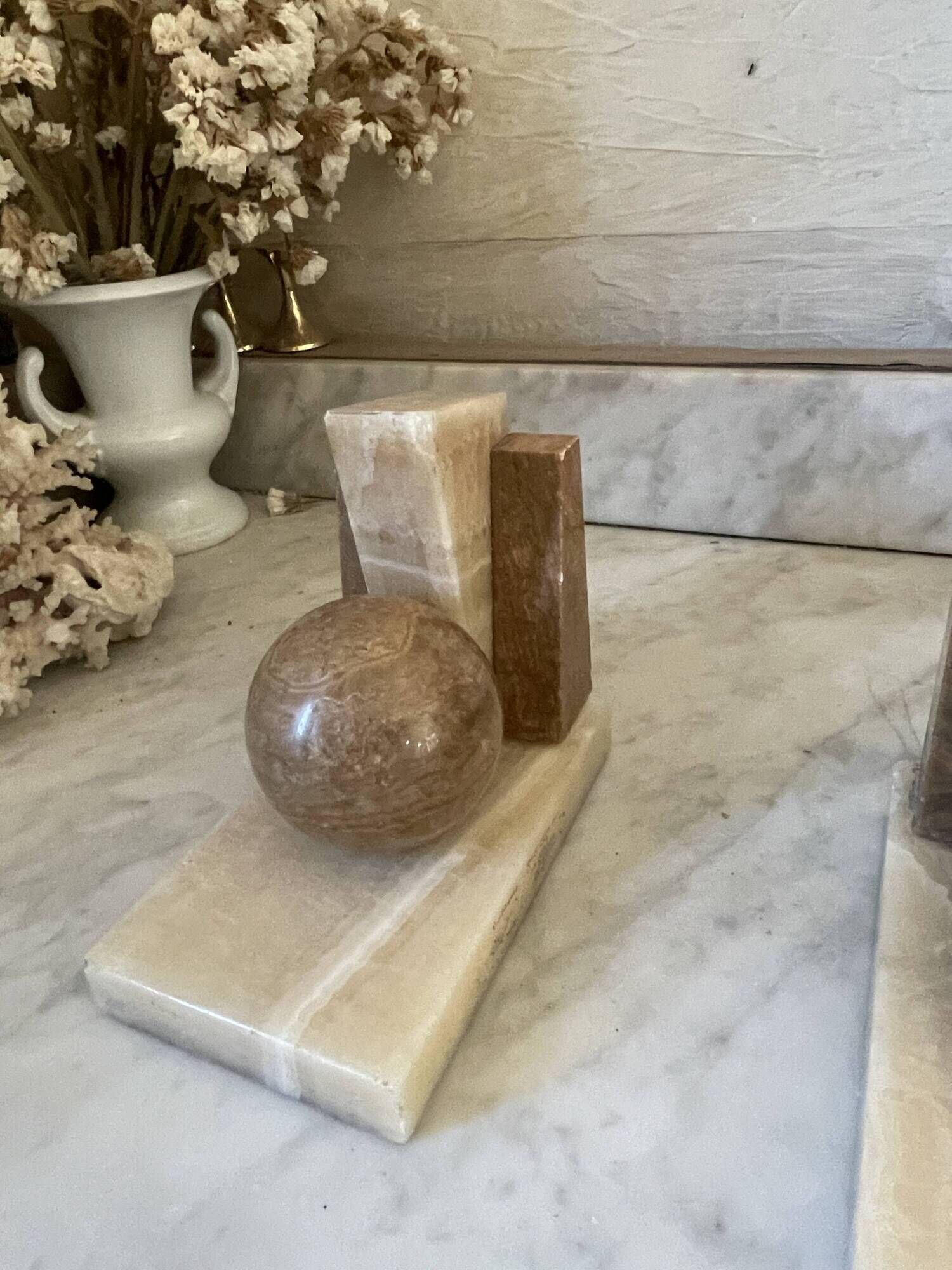 Pair of marble and onyx bookends