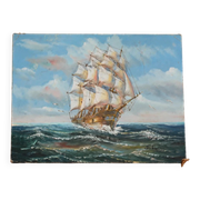 Marine painting on canvas signed "Sartini" – Large sailing ship at sea – 40 × 30 cm