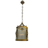 Brass Ribbed Glass Light Pendant 1950’s