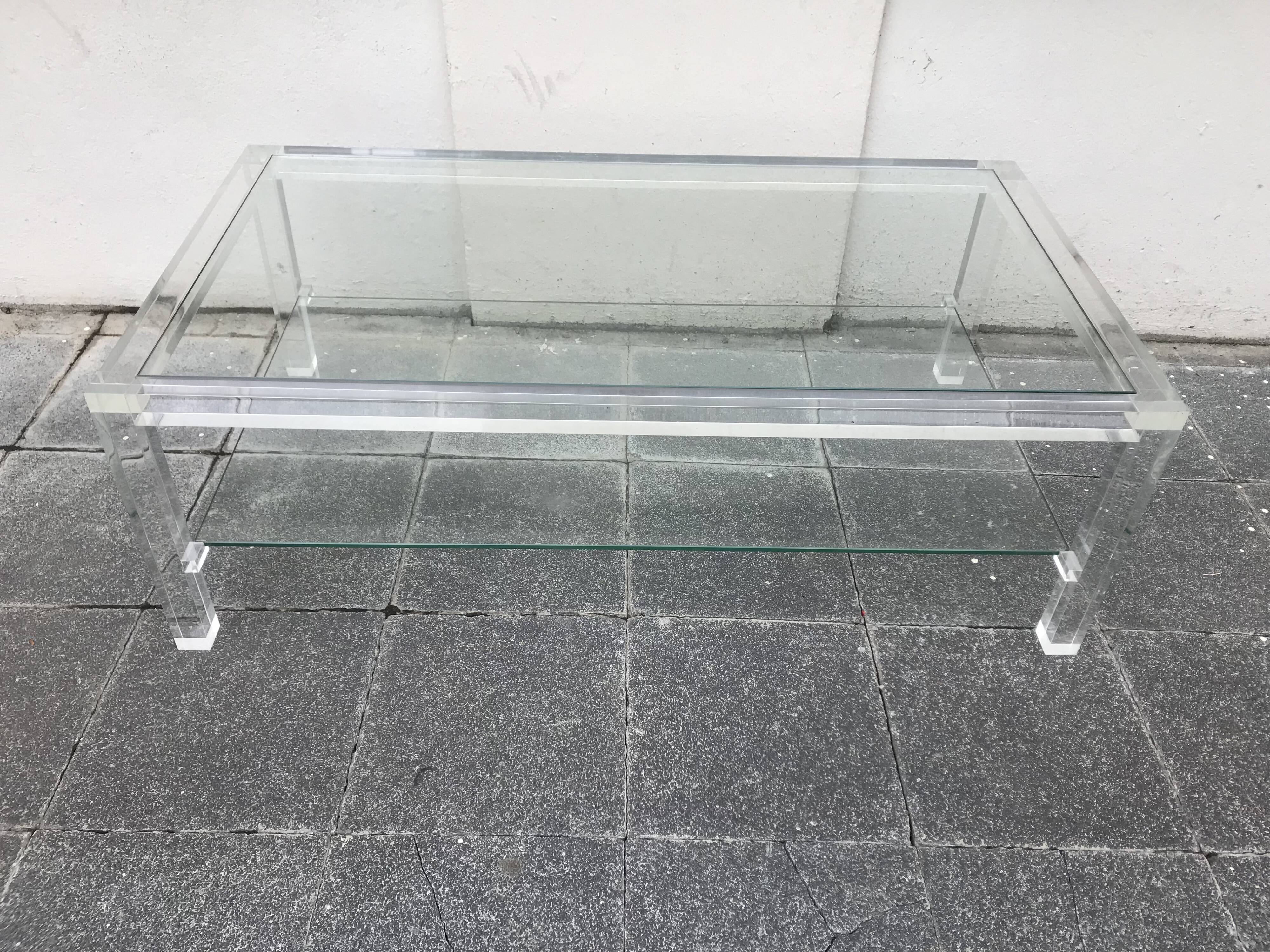 Plexiglass and glass coffee table "Les Invisibles de Marais" 1980
