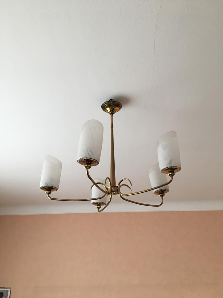 Brass and opaline chandelier