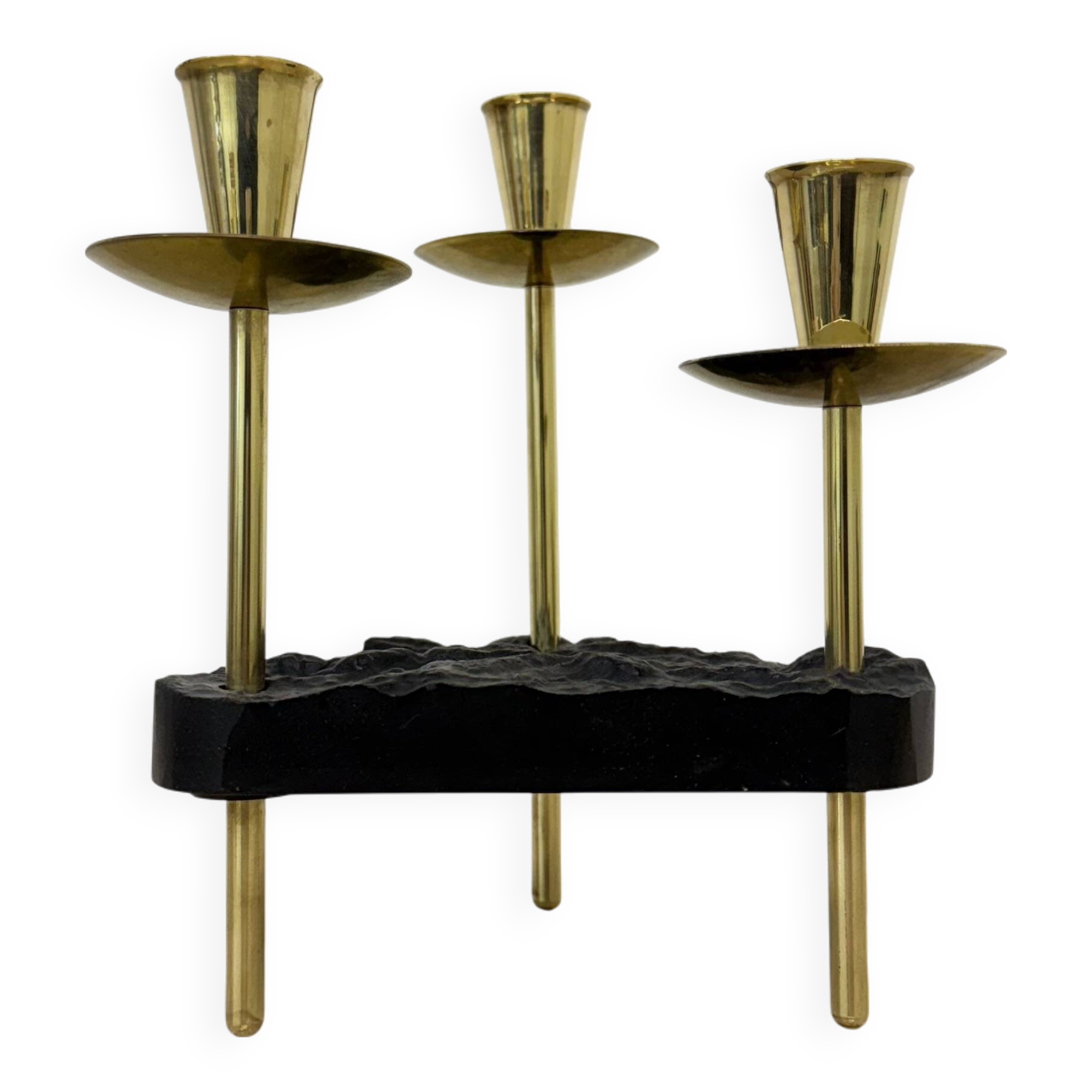 Mid century candle holder brass and lucite , 1970s