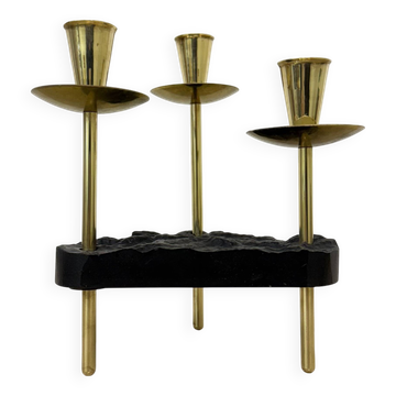 Mid century candle holder brass and lucite , 1970s