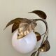 Vintage lamp with leaves in gilded brass and white opaline globe