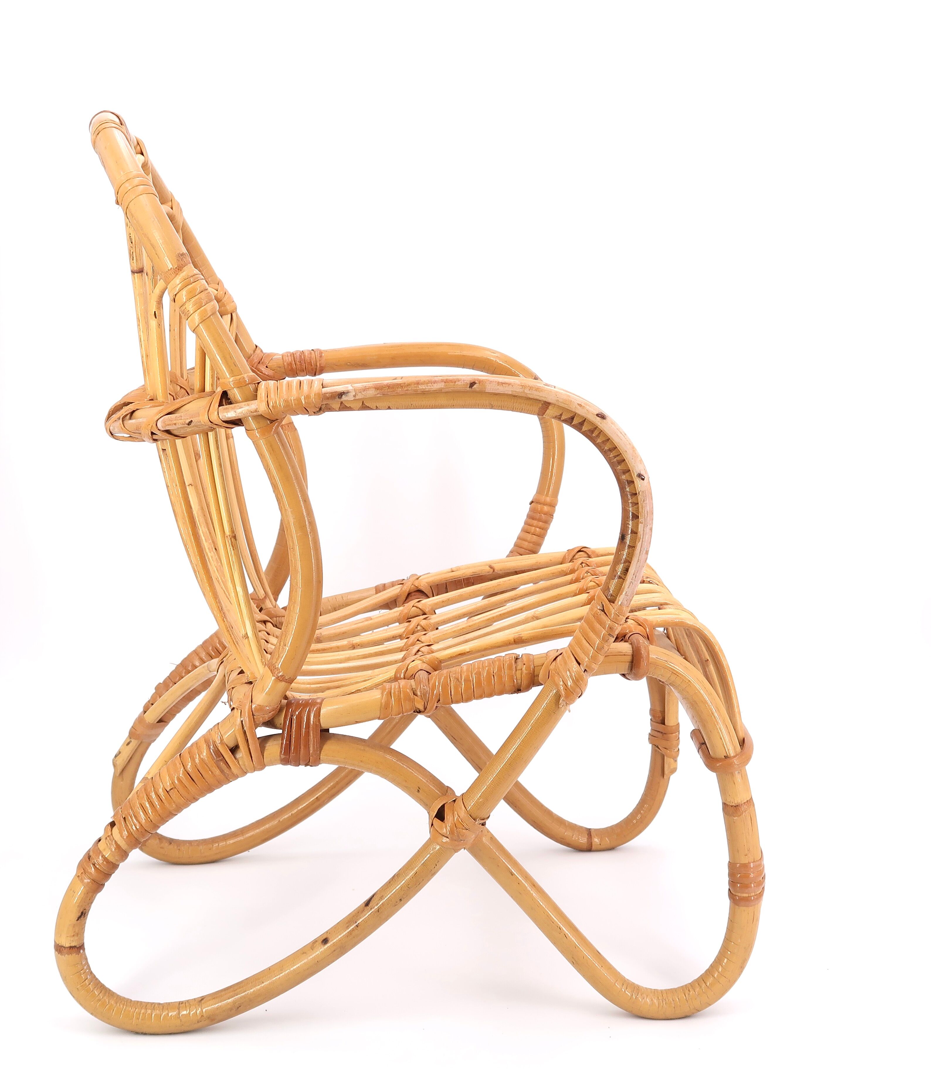 Children's chair in bamboo and rattan, 70s