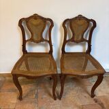 Pair of Louis XV style chairs in wood and caning.