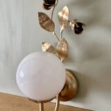 Vintage wall lamp in gold metal and white opaline