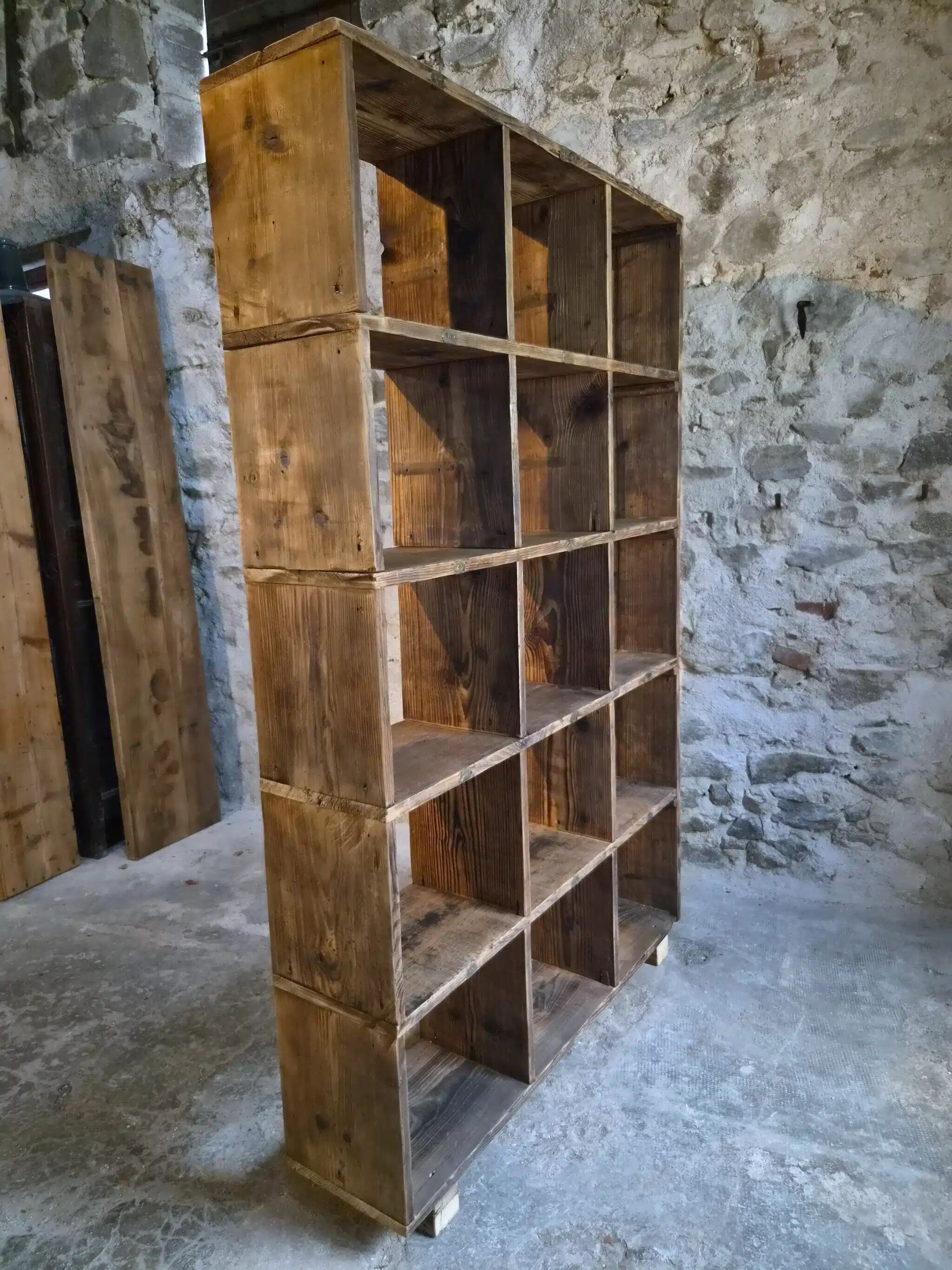 Old industrial shelf / room divider in pine, France, early 20th century