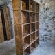 Old industrial shelf / room divider in pine, France, early 20th century