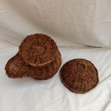 Wicker and rattan basket dispenser with lid