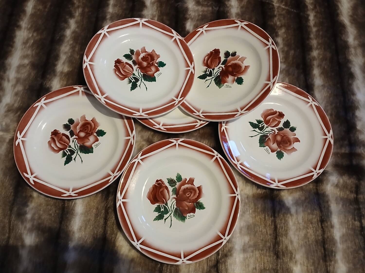 6 assiettes à dessert anciennes Digoin et Sarreguemines