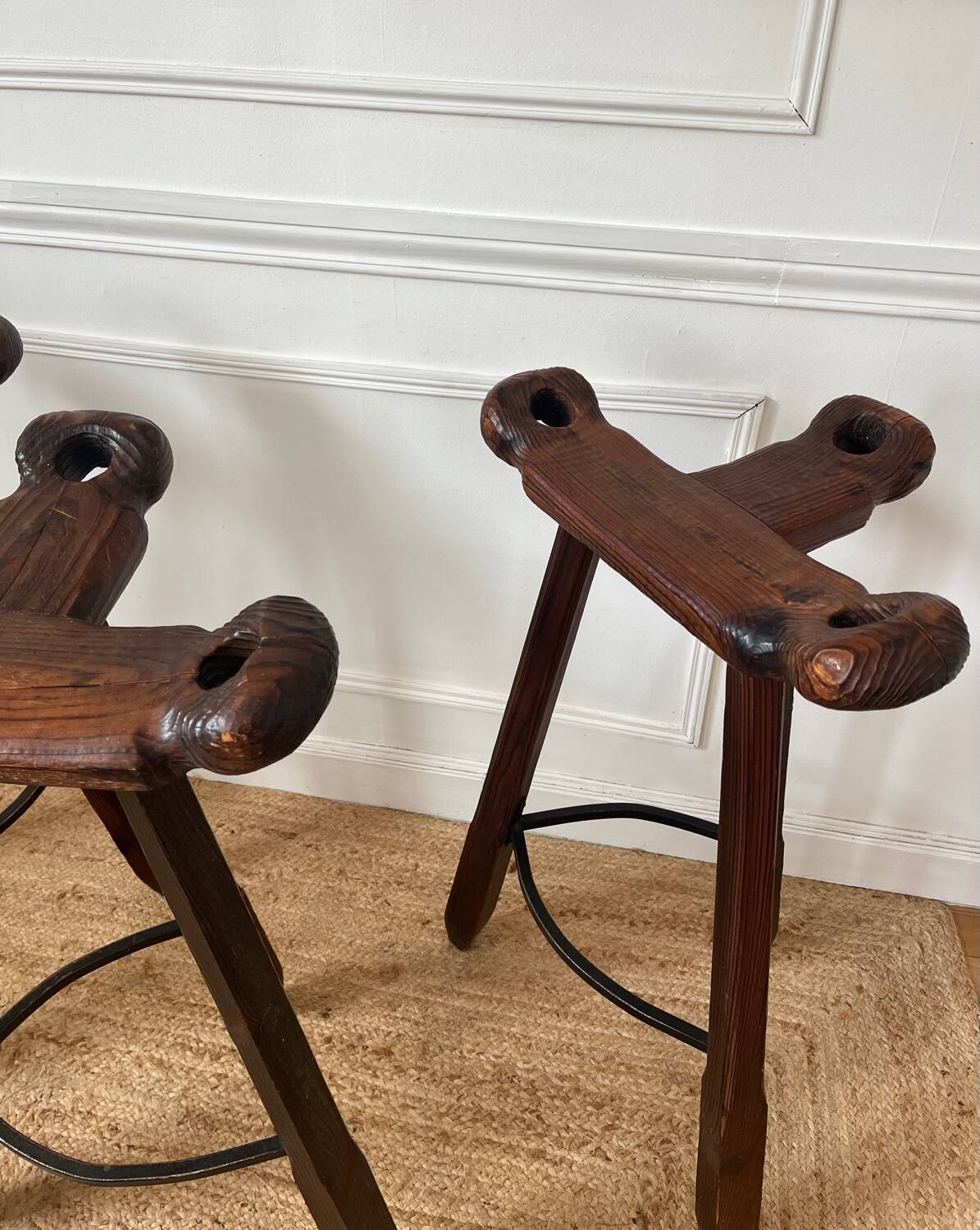 Set of three brutalist bar stools