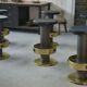 Set of 6 steel and brass stools, 1980s