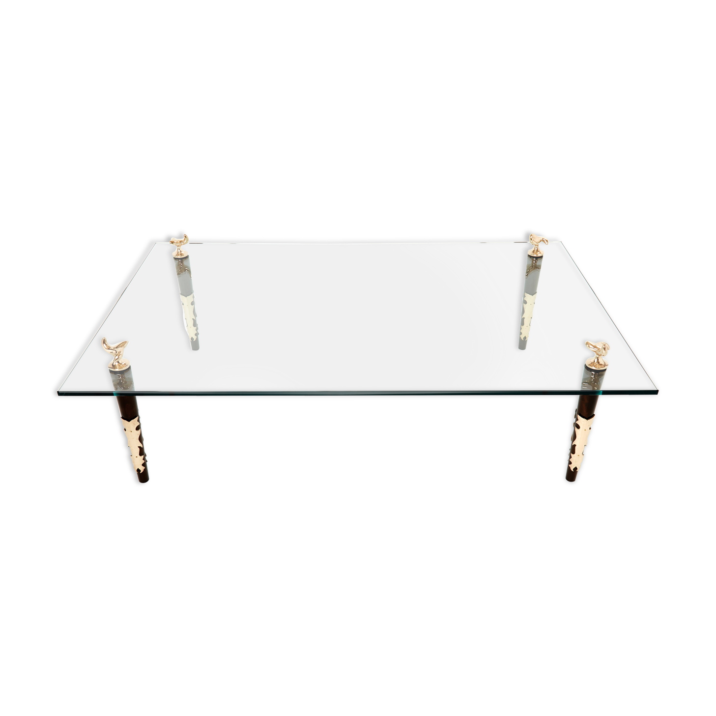 Mahogany coffee table bronze glass signed Garouste & Bonetti 1995